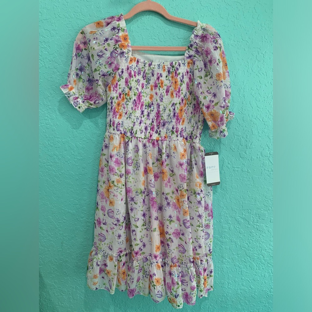 Rare Editions White Floral Smocked Dress Flowers summer wedding NWT XL 14/16
